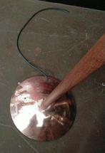 Design lamp Jaren 90, koper met hout, Huis en Inrichting, Ophalen, Gebruikt, Hout, Minder dan 100 cm