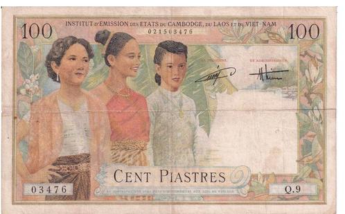 Frans Indochina 100 piasters 1954 - Zeldzaam biljet, Postzegels en Munten, Bankbiljetten | Azië, Los biljet, Zuidoost-Azië, Verzenden
