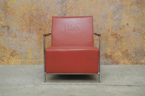 ZGANieuw! rode leren Harvink Alowa design fauteuil!, Huis en Inrichting, Fauteuils, Zo goed als nieuw, Leer, Metaal, 50 tot 75 cm