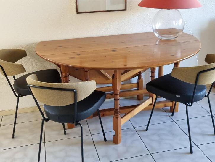 eetkamerstoelen, Huis en Inrichting, Stoelen, Gebruikt, Drie, Leer, Metaal, Stof, Blauw, Ophalen