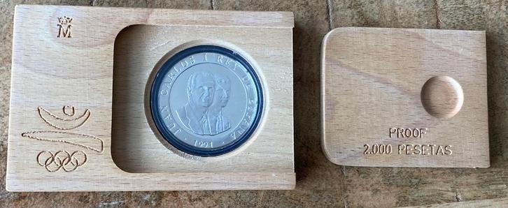 2000 Pesetas - Juan Carlos I (in houten cassette) 1991, Postzegels en Munten, Munten | Europa | Niet-Euromunten, Losse munt, Overige landen