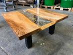 Showroomuitverkoop! Epoxy salontafel essen + bladgoud, 100 tot 150 cm, Nieuw, Minder dan 50 cm, Rechthoekig