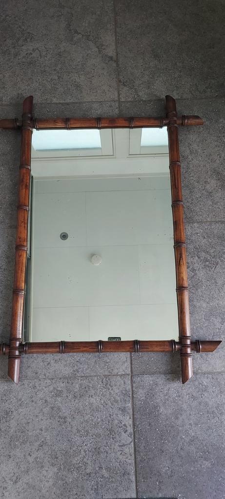 Antieke faux bamboe spiegel Frans 1900, Antiek en Kunst, Antiek | Spiegels, 50 tot 100 cm, Minder dan 100 cm, Rechthoekig, Ophalen