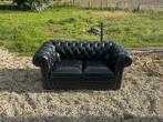 Gebruikte 2-zits Chesterfield bank zwart leder, Antiek en Kunst, Antiek | Meubels | Stoelen en Banken, Ophalen