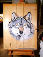 Wolf op hout, Huis en Inrichting, Woonaccessoires | Schilderijen, Tekeningen en Foto's, Ophalen, Minder dan 50 cm, Nieuw, Schilderij