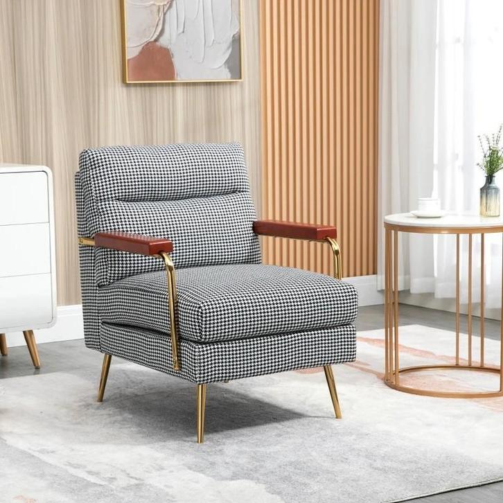 Fauteuil Retrodesign, Accentstoel, pied-de-poulepatroon, Huis en Inrichting, Fauteuils, Nieuw, Ophalen of Verzenden