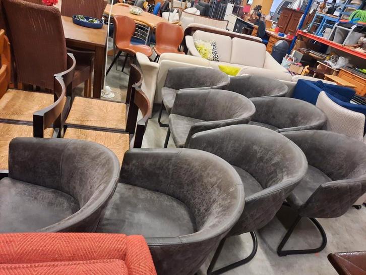 8 eetkamerstoelen antracietgrijze bekleding en zwarte poot, Huis en Inrichting, Stoelen, Gebruikt, Vijf, Zes of meer stoelen, Leer