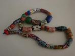 Etnische Krobo ketting grote zware poederglas kralen., Ophalen of Verzenden, Nieuw, Overige kleuren, Overige materialen