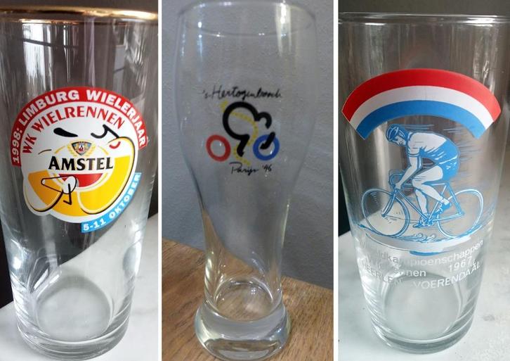 3 WIELREN BIERGLAZEN.(collectors items ), Verzamelen, Biermerken, Zo goed als nieuw, Glas of Glazen, Overige merken, Ophalen of Verzenden