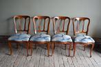 Set van 4 antieke mahonie stoelen met blauw/grijze stof, Ophalen