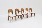 5 Vintage Deense eetkamer stoelen van Niels Koefoed, Huis en Inrichting, Stoelen, Ophalen, Bruin, Stof, Vijf, Zes of meer stoelen