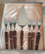 Vintage gebak bestek rvs met hout nieuw in doos, Ophalen of Verzenden, Zo goed als nieuw, X, X