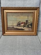Antiek schilderij Hollands landschap in antieke lijst, Ophalen of Verzenden