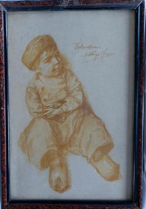 Zeer fraai en lief portret van een jonge Volendamse jongen.., Antiek en Kunst, Kunst | Tekeningen en Foto's, Ophalen of Verzenden