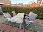 Teak Tuinset 210cm met 6 Stoelen + Kussens, Tuin en Terras, Ophalen, Gebruikt, Teakhout