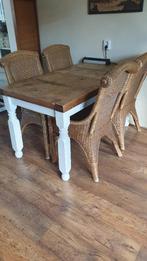 Mexicaans grenen eettafel inclusief 4 rotan stoelen, Ophalen, Gebruikt, 50 tot 100 cm, 100 tot 150 cm