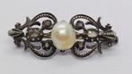 Antieke zilveren broche met parel en roosdiamanten, Sieraden, Tassen en Uiterlijk, Antieke sieraden, Ophalen of Verzenden, Broche