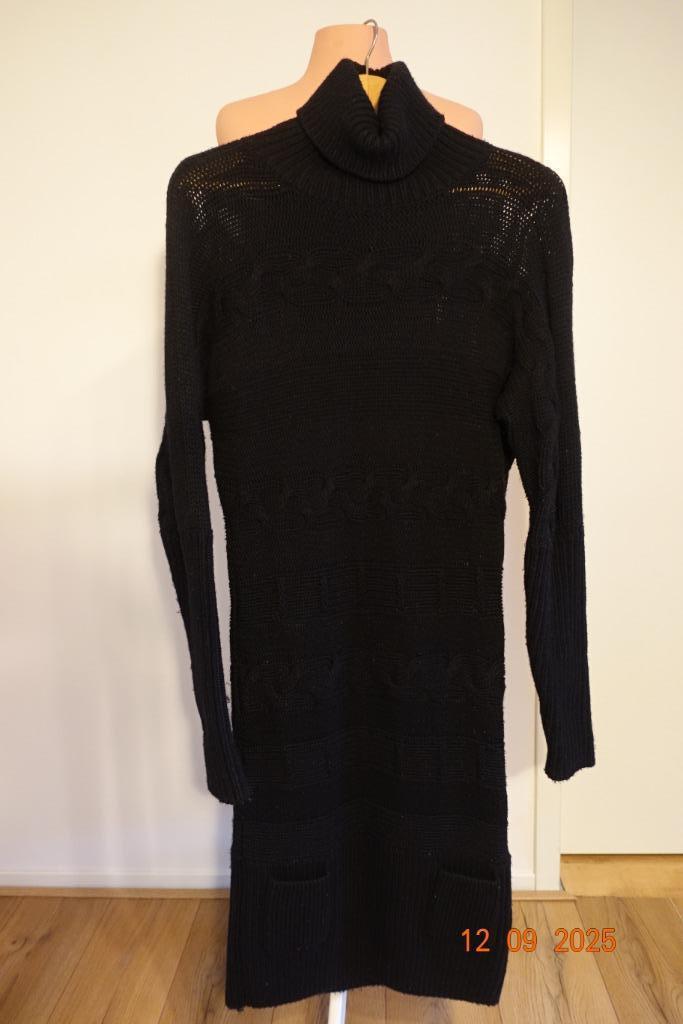 Miss Sixty zwarte winterjurk met col, maat S (valt klein), Kleding | Dames, Jurken, Gedragen, Maat 36 (S), Zwart, Onder de knie