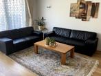 Echte Lederen Zwarte Bankstel - 3 delig : 2 sofa's + 1 bank, Ophalen, Overige maten, Leer, Zo goed als nieuw