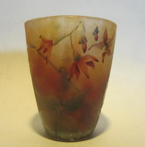 Cameo glazen Daum Nancy vaasje exotische bloemen, Antiek en Kunst, Antiek | Glas en Kristal, Verzenden