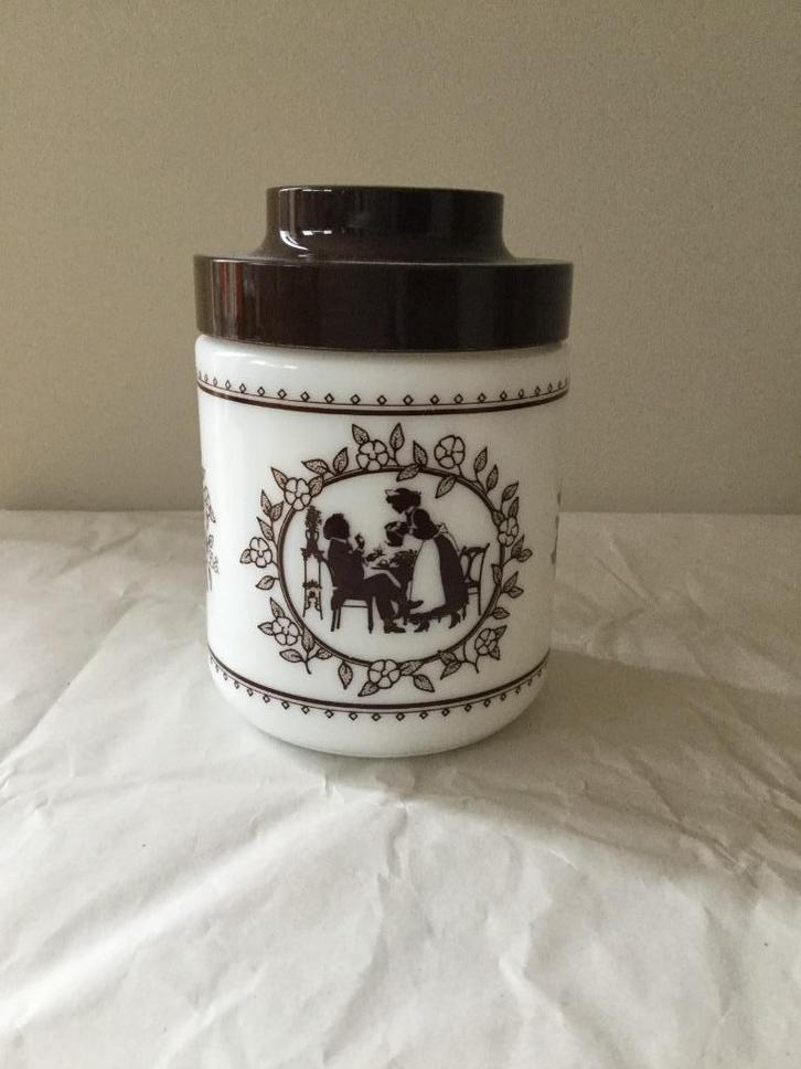 Douwe Egberts opaline voorraadpot, opschrift "licht & romig", Verzamelen, Retro, Huis en Inrichting, Ophalen of Verzenden