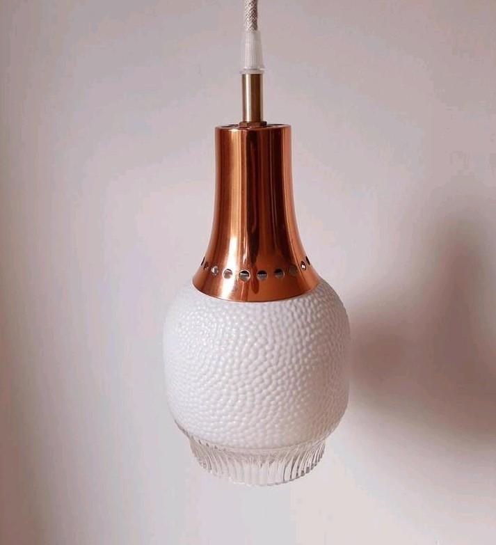 Vintage Hanglamp met Glazen Bol | koper, Huis en Inrichting, Lampen | Hanglampen, Gebruikt, Minder dan 50 cm, Glas, Metaal, Ophalen of Verzenden