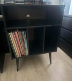 Platen Kast Walnoot / Zwart Vinyl Platenspeler Opbergkast, -, Verzenden, -, -