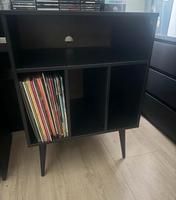 Platen Kast Walnoot / Zwart Vinyl Platenspeler Opbergkast beschikbaar voor biedingen