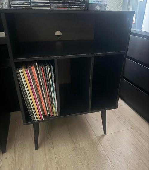 Platen Kast Walnoot / Zwart Vinyl Platenspeler Opbergkast, Huis en Inrichting, Kasten | Dressoirs, 25 tot 50 cm, Verzenden