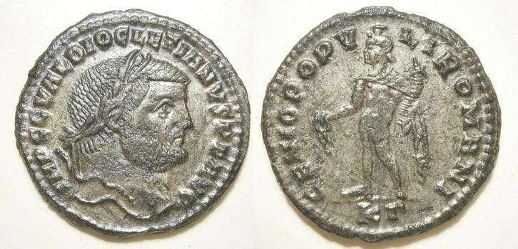 Romeinse munt Diocletianus Fully Silvered Follis GENIO .. KΓ, Postzegels en Munten, Munten | Europa | Niet-Euromunten, Losse munt