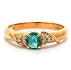 18 K gouden ring bezet met smaragd 0,37 Ct en diamneten, Verzenden, Met edelsteen, Dame, Goud