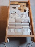 Houten trek wagen of kar met blokken, speelblokken, bouwen, Ophalen of Verzenden, Gebruikt