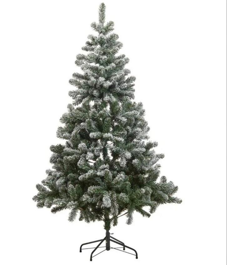 Kunstkerstboom besneeuwd 180cm incl. rotan rok en bontkleed, Diversen, Kerst, Ophalen