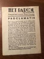 Bevrijding proclamatie. Het Parool Den Haag, Ophalen of Verzenden, Gelezen