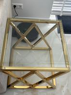 Glazen bijzettafel met gouden poten, Ophalen, 50 tot 75 cm, Vierkant, 50 tot 100 cm