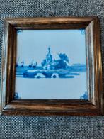 Antiek Delfts blauw tegeltje, Hollands landschap, Ophalen