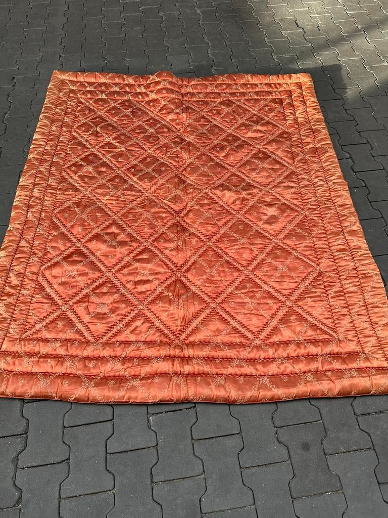 Antieke Gestikte Deken met Bloemmotieven en Geometrisch Patr, Ophalen of Verzenden