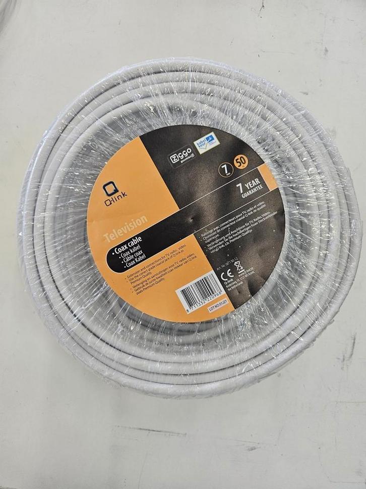 Nieuwe Qlink coax kabel, ong. 35 meter, Computers en Software, Pc- en Netwerkkabels, Nieuw, Ophalen of Verzenden