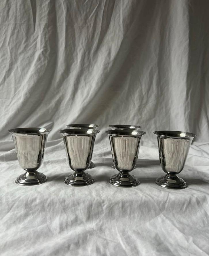 Vintage Franse RVS bistro ijscoupes Guy Degrenne set van 6, Huis en Inrichting, Keuken | Servies, Overige typen, Overige stijlen