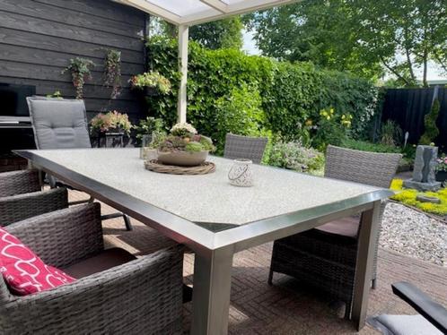 granieten tuintafel met RVS, Tuin en Terras, Tuintafels, Zo goed als nieuw, Rechthoekig, Overige materialen, Ophalen