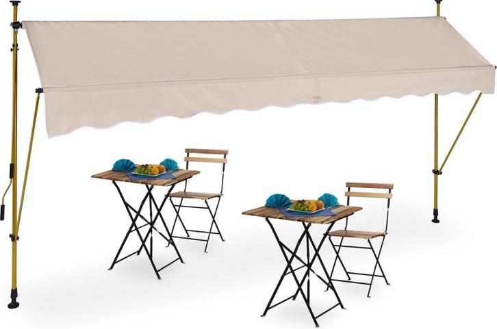 klem-zonwering - 350 cm breed - goud/zwart- zand - markies, Tuin en Terras, Schuttingen, Nieuw, Overige materialen, 1 tot 2 meter