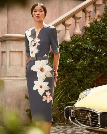 Ted Baker luxe vrouwelijke jurk antracietgrijs/print Ted4=40 beschikbaar voor biedingen