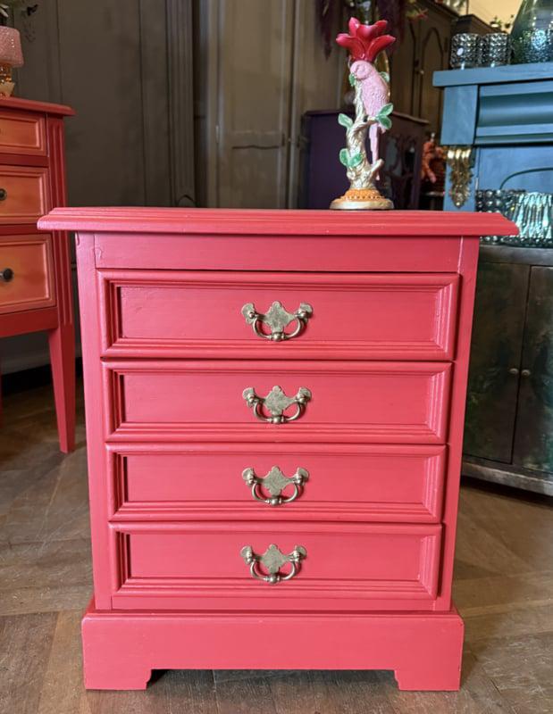 Klein vintage kastje, ladekastje, 4-laads nachtkastje VdlM, Huis en Inrichting, Kasten | Ladekasten, Zo goed als nieuw, Minder dan 100 cm