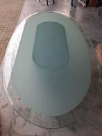 Ovalen glazenntafelblad geslepen en midden melkglas, Ophalen, Gebruikt, 100 tot 150 cm, 200 cm of meer