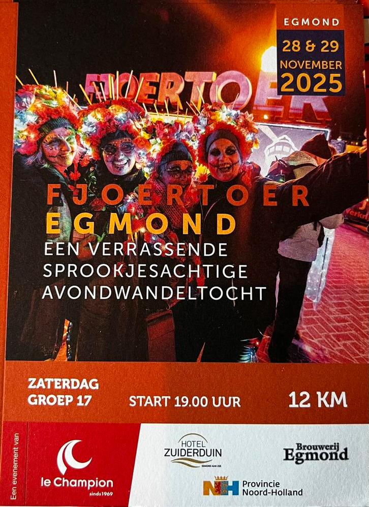4 kaarten voor Fjoertoer Egmond zaterdag 29-11, Tickets en Kaartjes, Evenementen en Festivals, Drie personen of meer