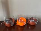 3x vintage theeglazen oranje bruin, Ophalen of Verzenden, Zo goed als nieuw