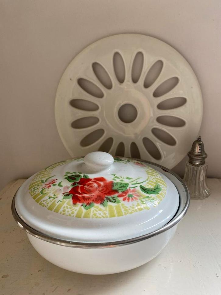 Vintage emaille schaal/dekschaal, Antiek en Kunst, Antiek | Emaille, Ophalen of Verzenden