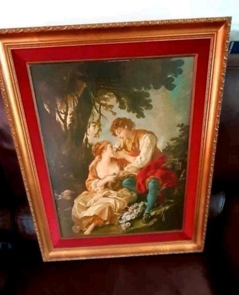Francois Boucher, Jong koppel,replika,op doek, Mooi !, Antiek en Kunst, Ophalen of Verzenden