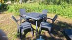 tuinset met 4 stapelstoelen, Tuin en Terras, Tuinsets en Loungesets, Ophalen, 4 zitplaatsen, Kunststof, Gebruikt