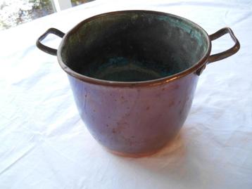 Rood koperen pot met 2 handgrepen, diameter 16 cm. beschikbaar voor biedingen